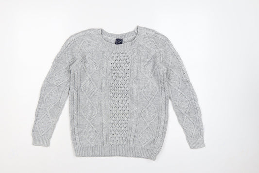 GAP Women’s Grey XS Cable-Knit Cotton Crew Neck Jumper