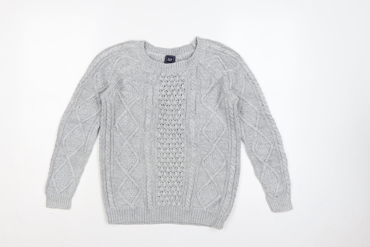 Gap Women’s Grey XS Cable-Knit Cotton Crew Neck Jumper