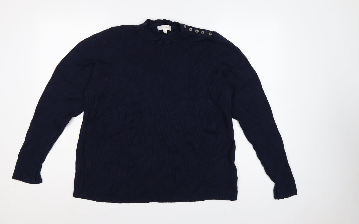 Per Una Women’s Blue UK 18 Rib Knit Button Shoulder Jumper