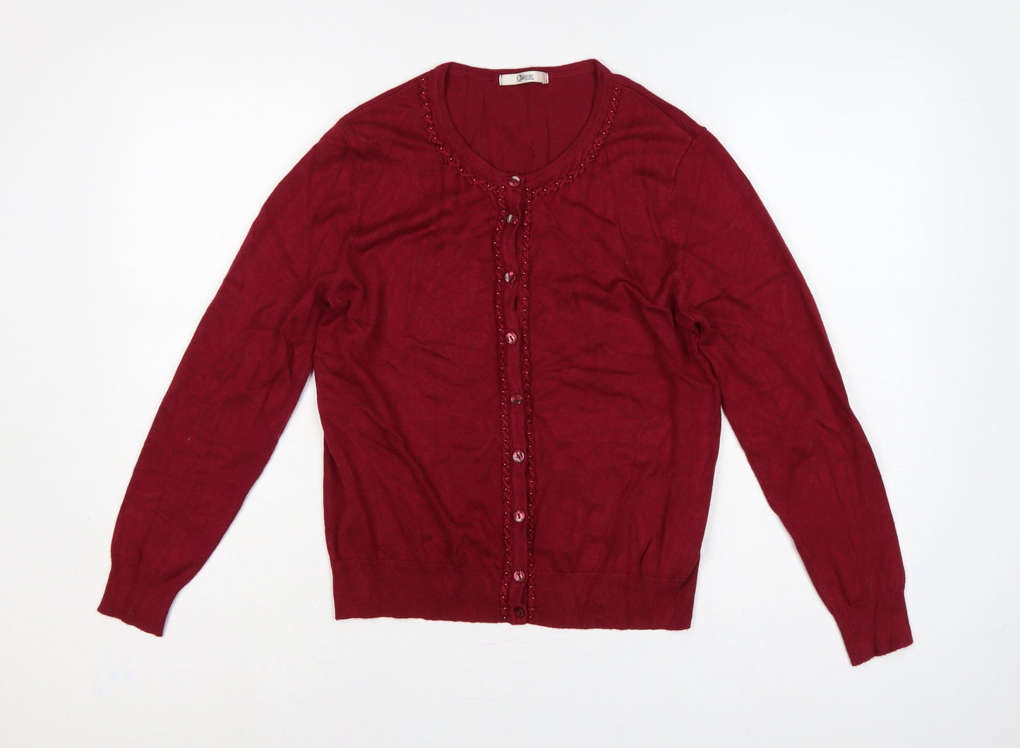 Marks and Spencer Women Red UK 12 Button Knit Beaded Cardigan