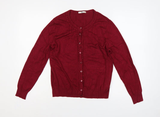 Marks and Spencer Women Red UK 12 Button Knit Beaded Cardigan