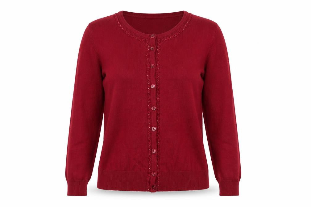 Marks and Spencer Women Red UK 12 Button Knit Beaded Cardigan