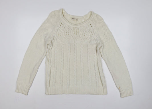 Marks and Spencer Women Ivory UK 12 Cable Knit Round Neck Jumper