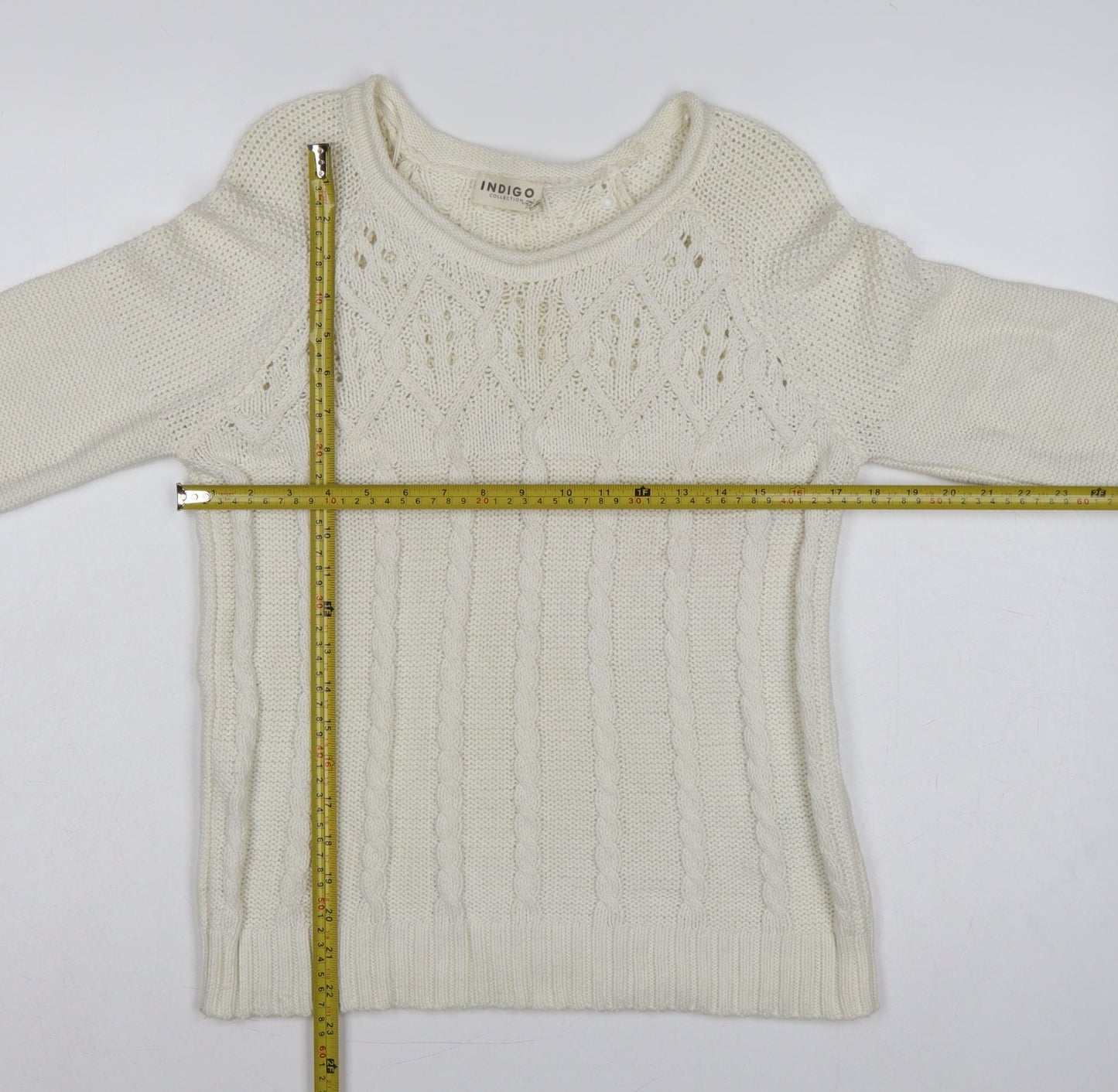 Marks and Spencer Women Ivory UK 12 Cable Knit Round Neck Jumper