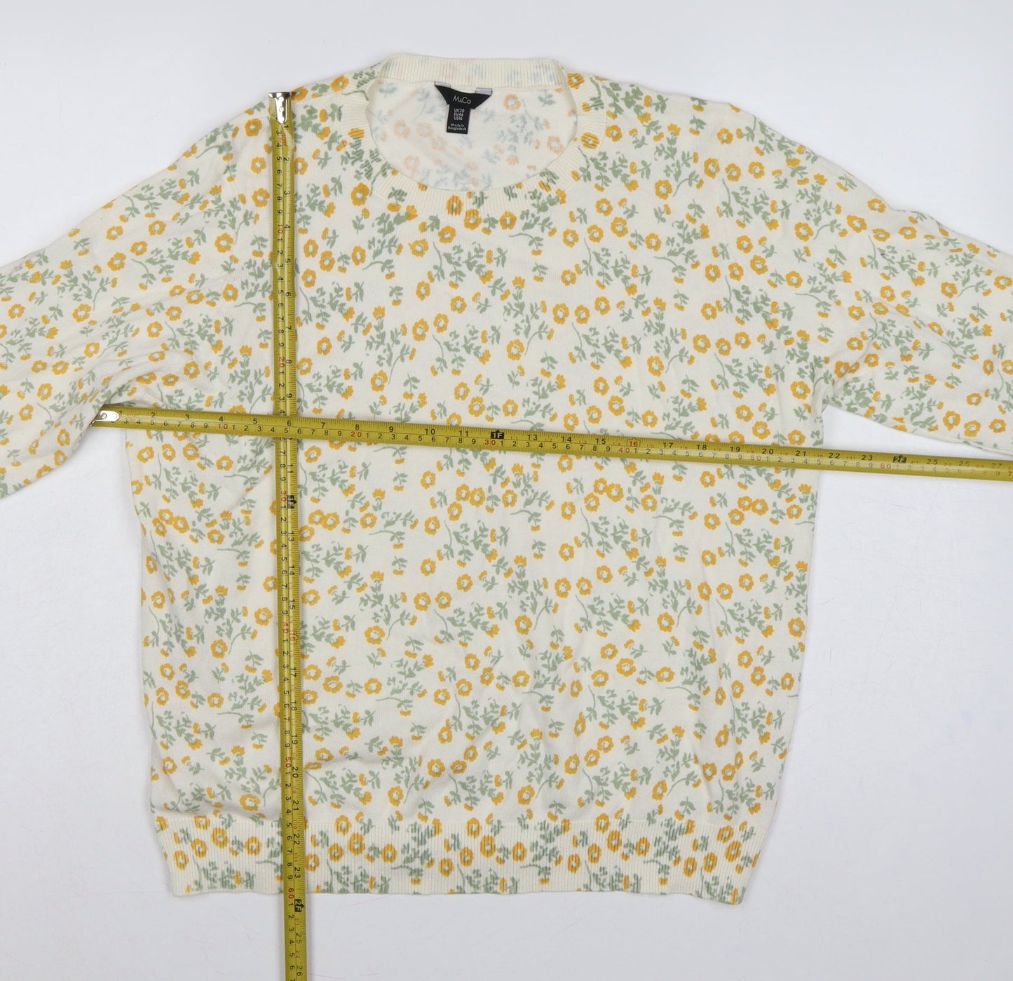 M&Co Women’s Ivory Floral Knit Pullover Jumper UK 20 Cotton
