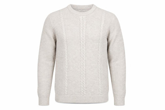 Next Men's Beige L Cable-Knit Crew Neck Cotton Blend Pullover Jumper