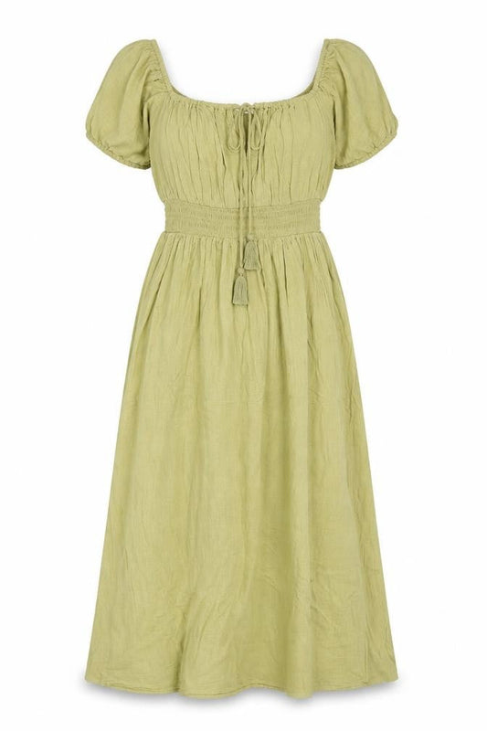 Marks & Spencer Women Green UK 10 Maxi Dress Puff Sleeve Smocked