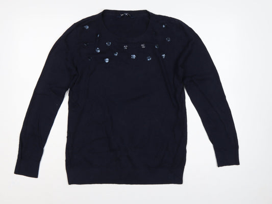 Crew Clothing Company Women's Blue 14 Pullover Sequin Jumper