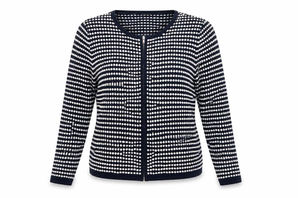 Ann Taylor Factory Women Blue L Full Zip Cotton Striped Cardigan
