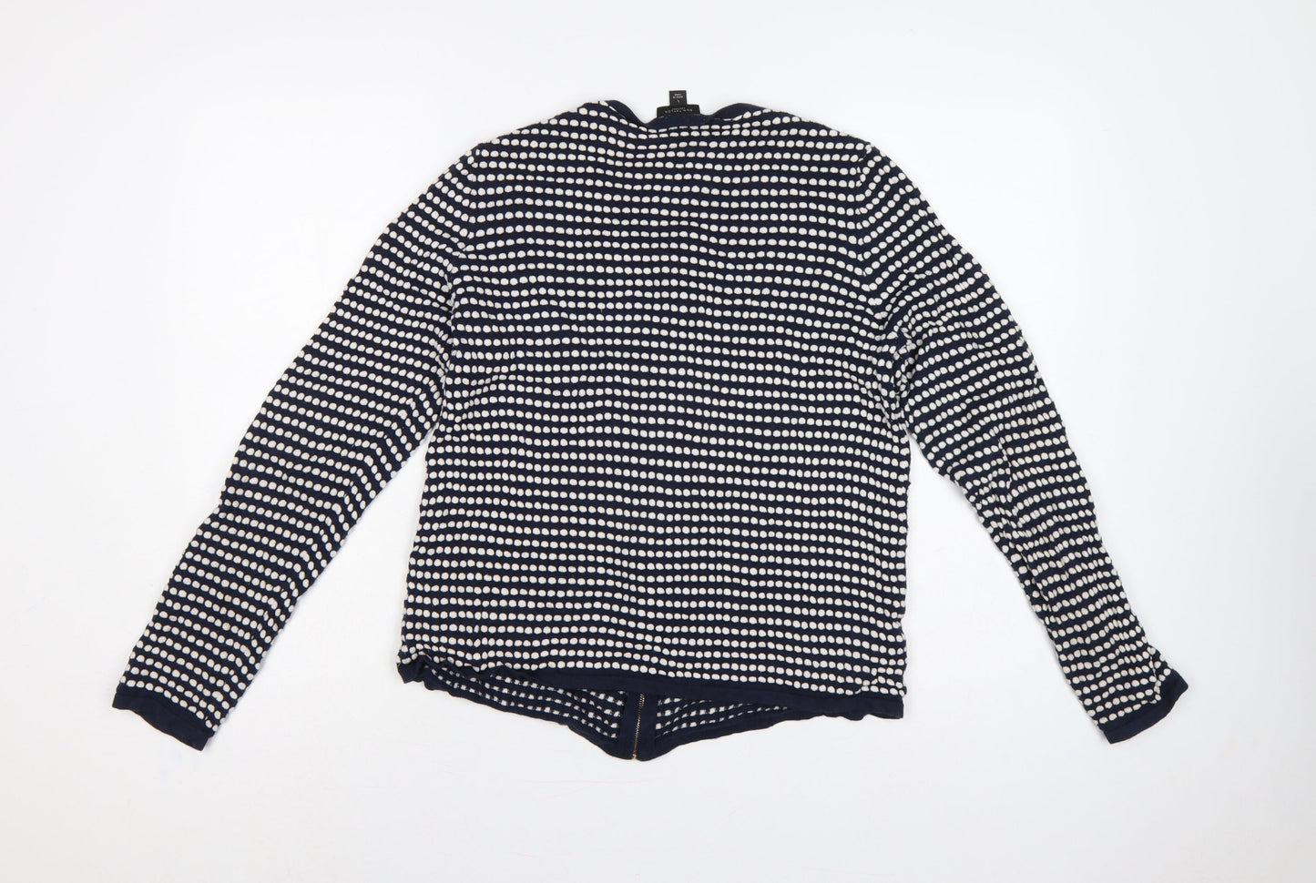 Ann Taylor Factory Women Blue L Full Zip Cotton Striped Cardigan