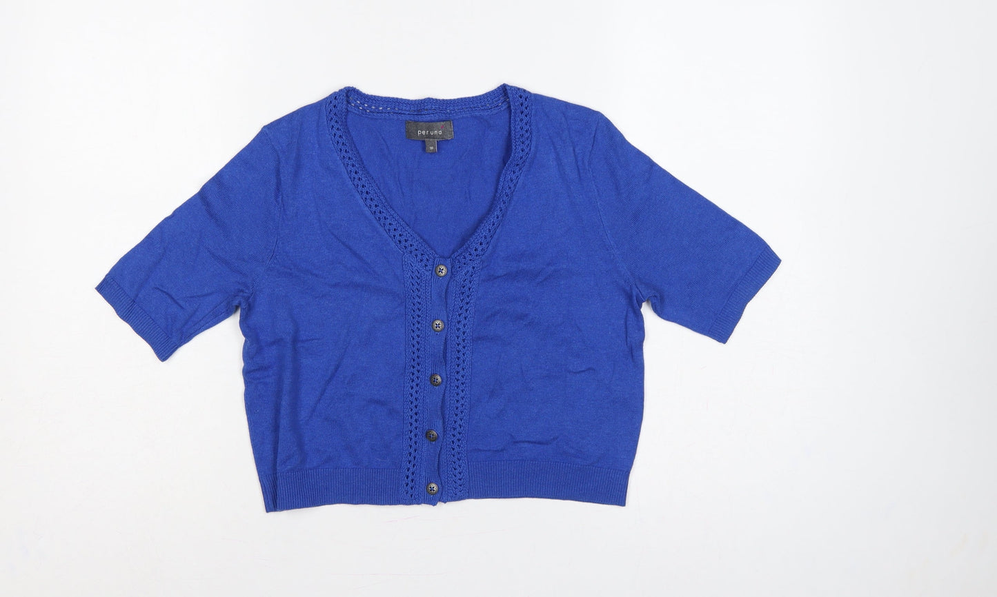 Per Una Women’s Blue UK 10 V-Neck Short Sleeve Cotton Cardigan