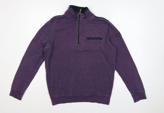 Bugatti Men’s Purple M 1/4 Zip High Neck Cotton Sweatshirt