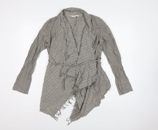 Sandwich Women Grey UK 8 Wrap Knit Long Sleeve Belted Fringe Blouse