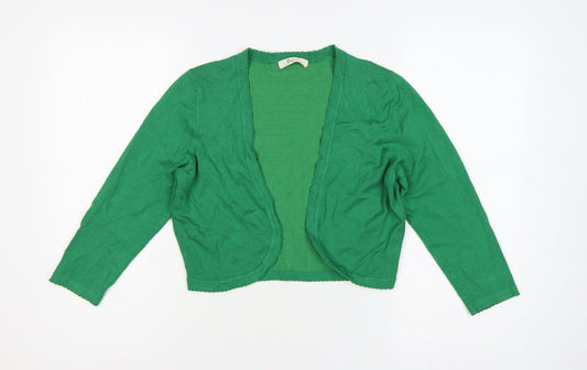 Precis Women Green Small Open Knit V-Neck Cardigan Long Sleeve