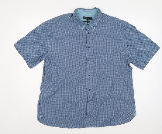 M&S Autograph Men’s Blue Check Slim Fit 2XL Short Sleeve Shirt