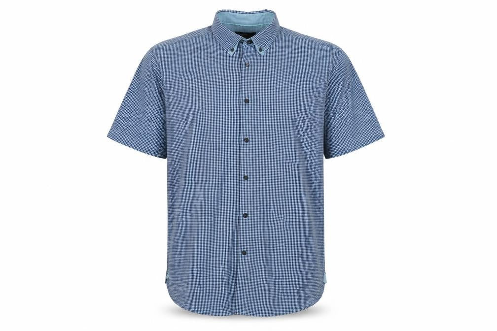 M&S Autograph Men’s Blue Check Slim Fit 2XL Short Sleeve Shirt