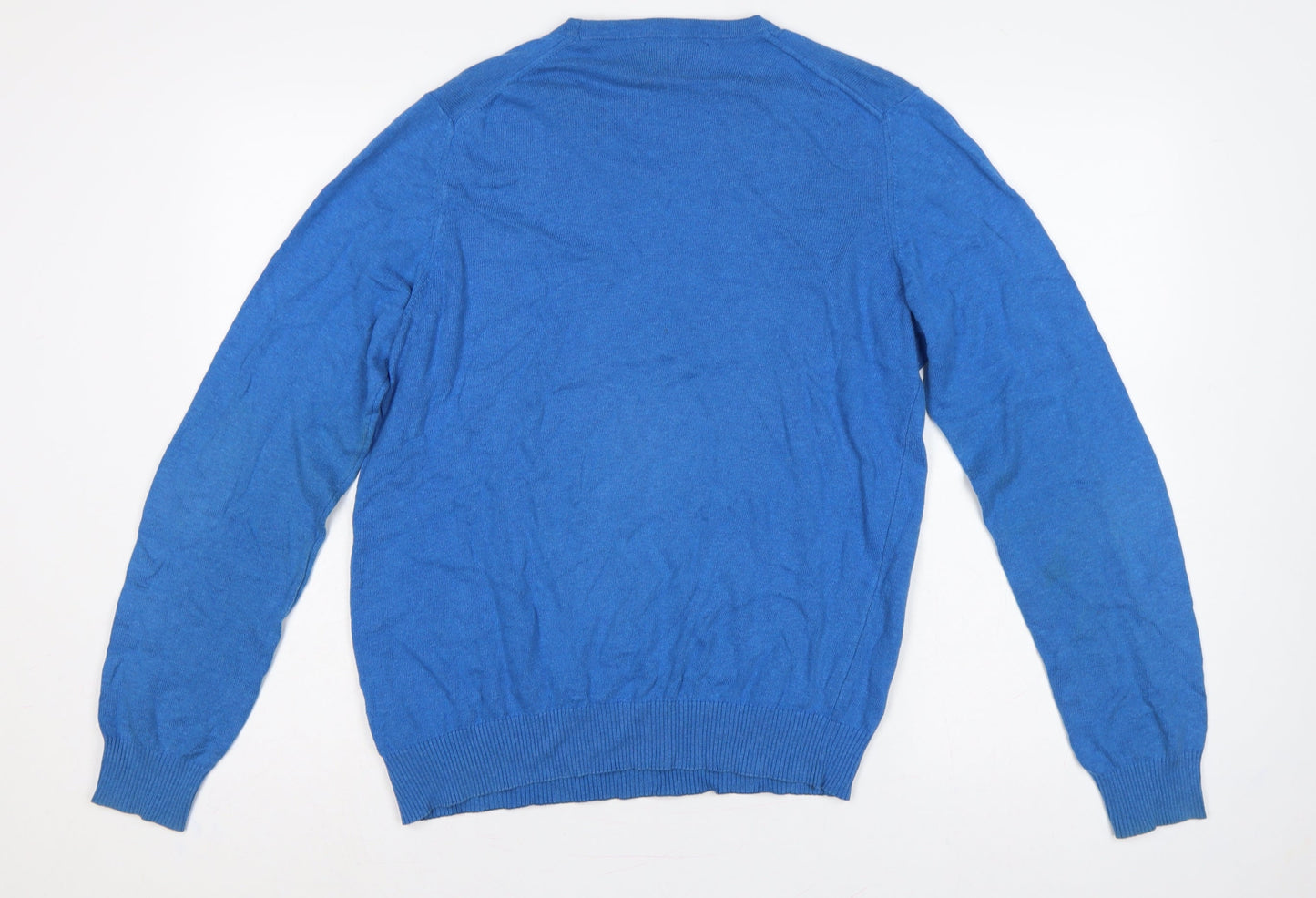 John Lewis Men's Blue M Cotton Cashmere V-Neck Pullover Jumper