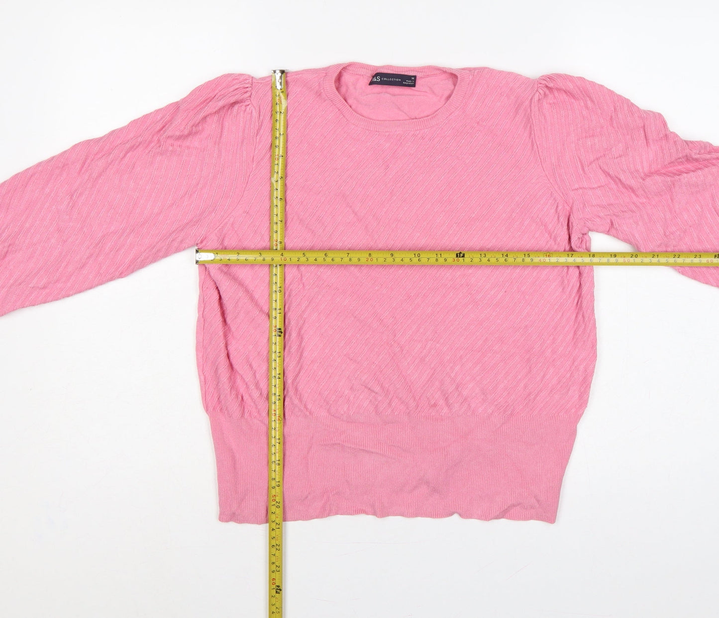 Marks and Spencer Women Pink Size 16 Balloon Sleeve Knit Jumper