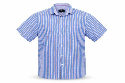 Marks & Spencer Men Blue Large Regular Fit Striped Short Sleeve Shirt