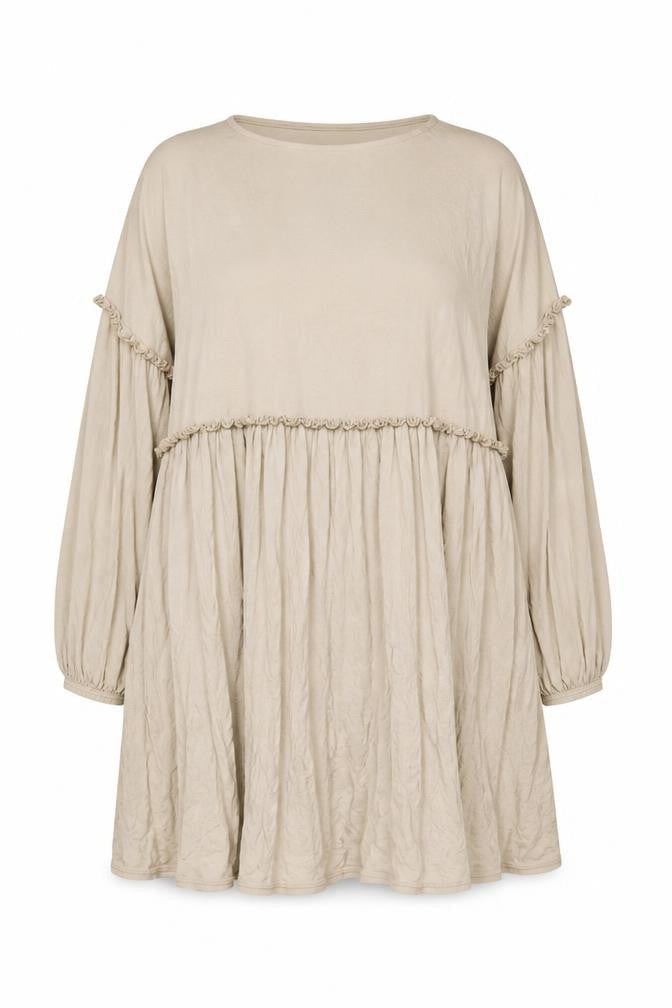 Boohoo Women Beige UK 16 Trapeze Swing Jersey Dress Balloon Sleeves