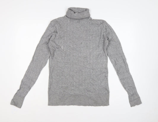 Feraud Men’s Grey Size S Ribbed Roll Neck Viscose Knit Pullover Jumper