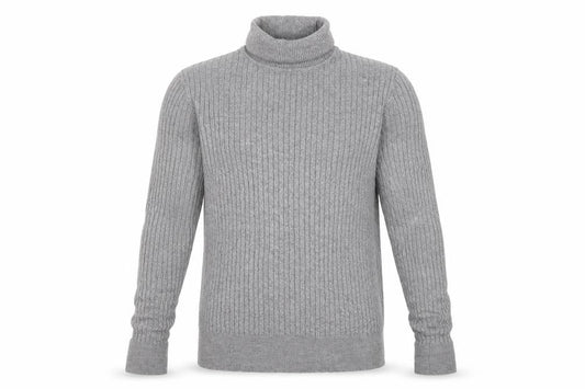Feraud Men’s Grey Size S Ribbed Roll Neck Viscose Knit Pullover Jumper