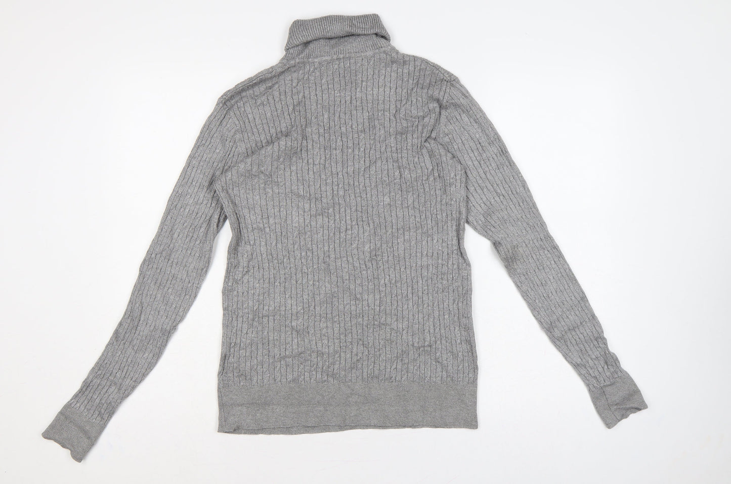 Feraud Men’s Grey Size S Ribbed Roll Neck Viscose Knit Pullover Jumper