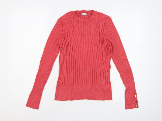 Per Una Women’s Pink Ribbed Crew Neck Jumper UK 18 Long Sleeve