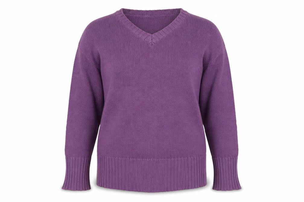 EWM Women’s Purple Cotton V-Neck Pullover Jumper Size 14