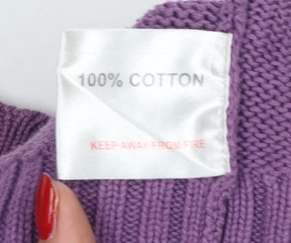 EWM Women’s Purple Cotton V-Neck Pullover Jumper Size 14