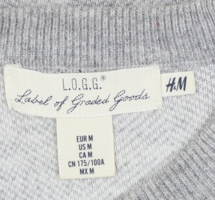 H&M L.O.G.G. Men’s Grey M Crew Neck Cotton Blend Knit Pullover Jumper