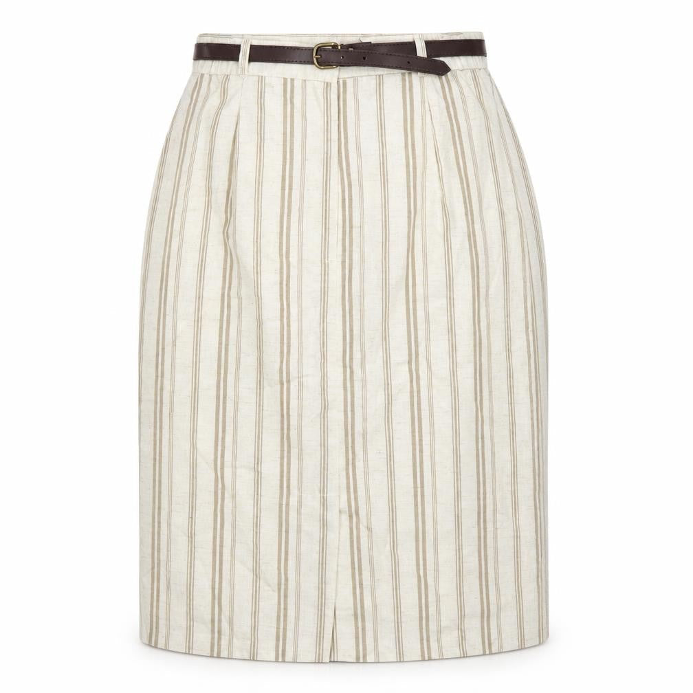 The Inside Story Women Beige Stripe UK 14 Pencil Knee Skirt Belt