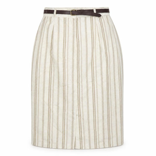 The Inside Story Women Beige Stripe UK 14 Pencil Knee Skirt Belt