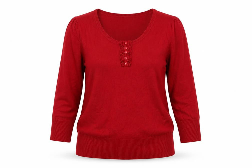 BHS Women Red UK 14 Henley Scoop Neck Button Knit Jumper