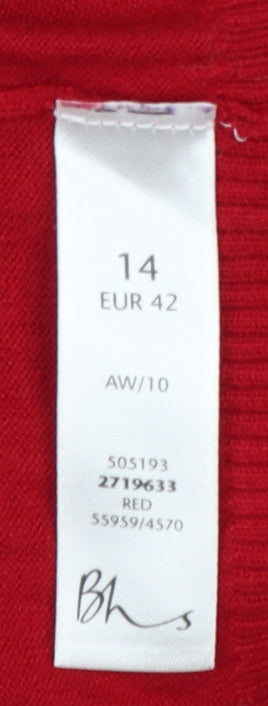 BHS Women Red UK 14 Henley Scoop Neck Button Knit Jumper