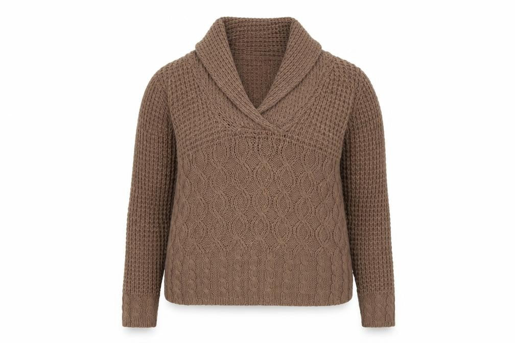La Vie Women’s Brown UK 18 Cable Knit Cowl Neck Chunky Pullover Jumper