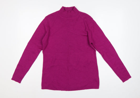 Damart Women’s Purple Rib Knit Mock Neck Pullover Jumper Size 16