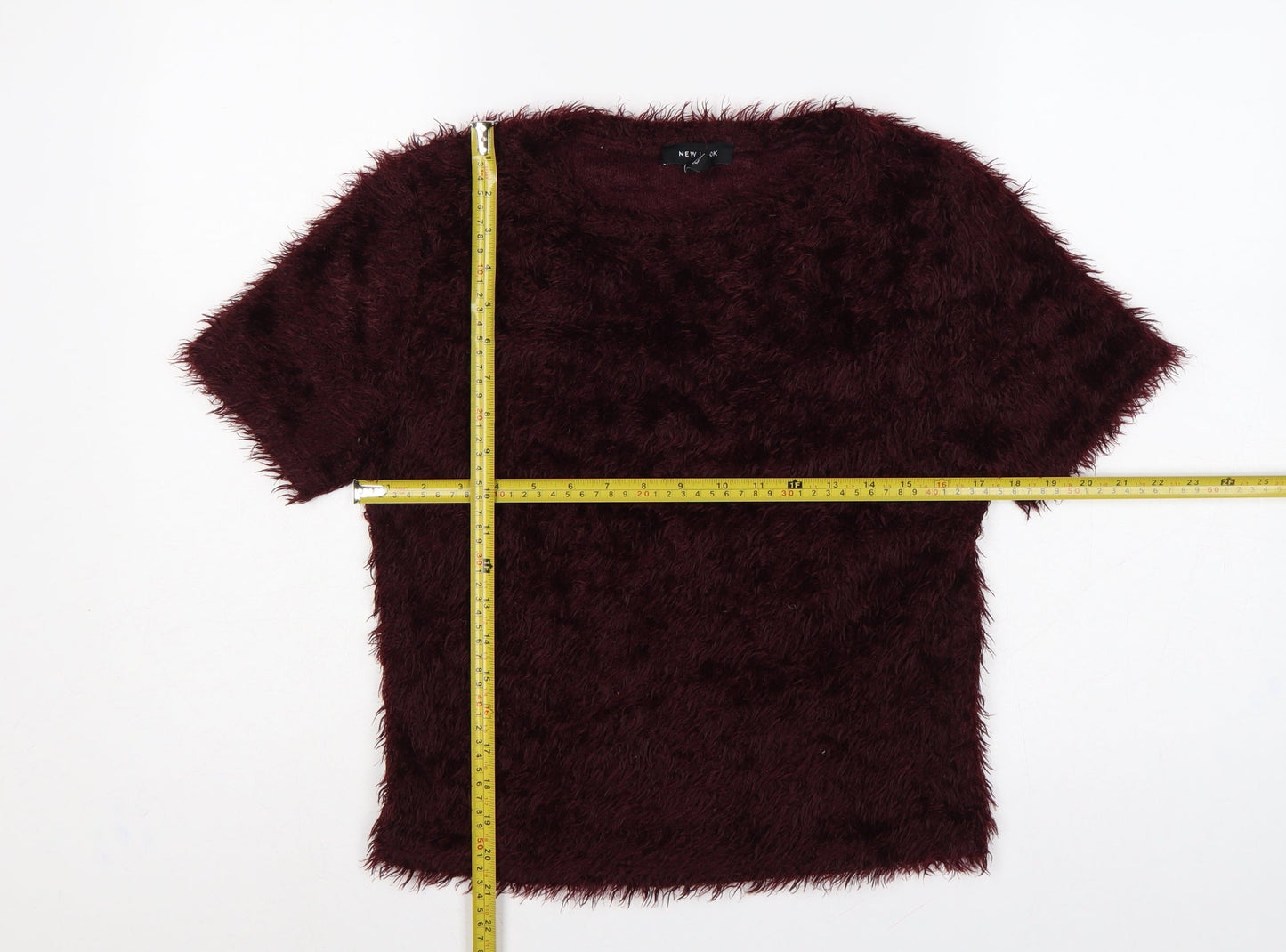 New Look Women’s Burgundy UK 14 Shaggy Knit Short Sleeve Pullover Jumper
