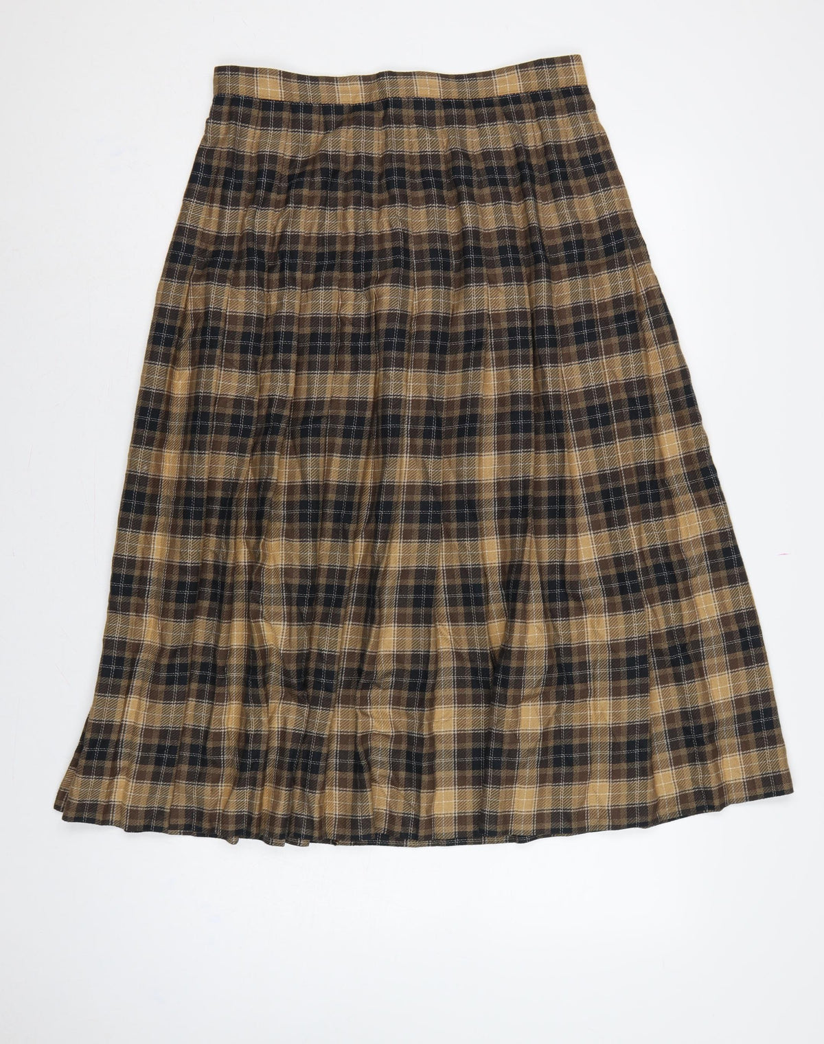 St Michael Women Brown Plaid A-Line Long Skirt UK 16 Vintage