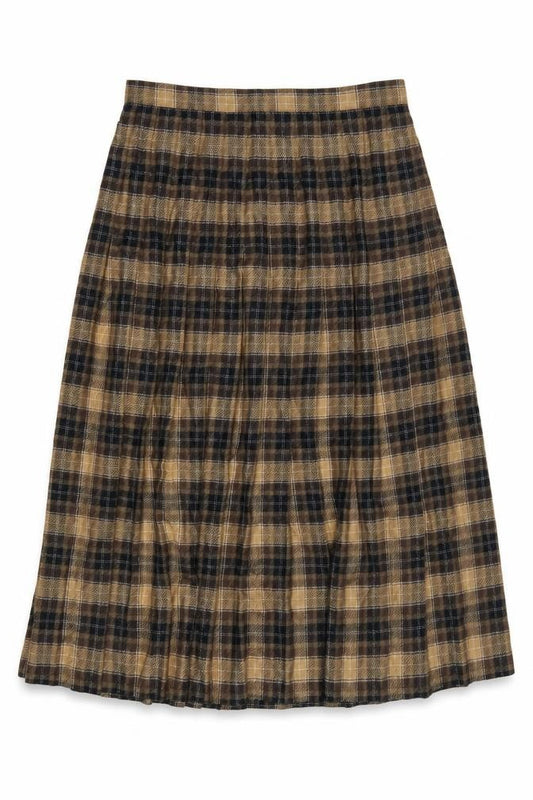 St Michael Women Brown Plaid A-Line Long Skirt UK 16 Vintage