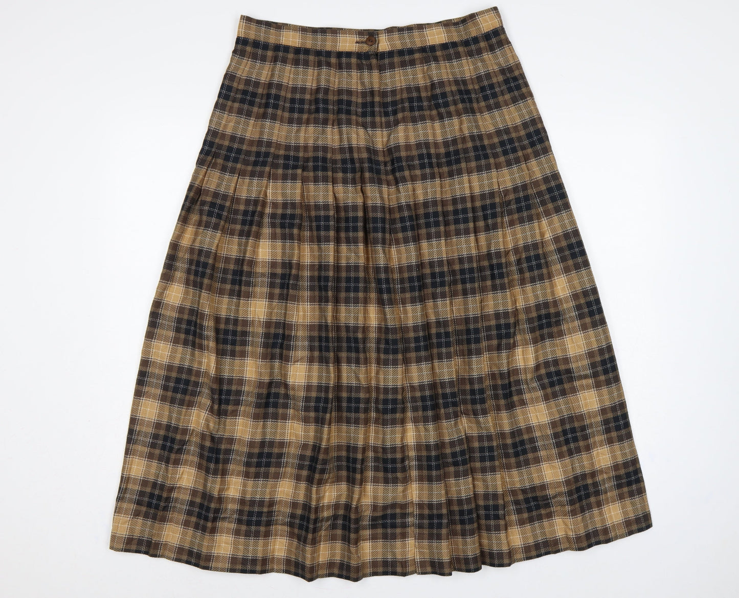 St Michael Women Brown Plaid A-Line Long Skirt UK 16 Vintage