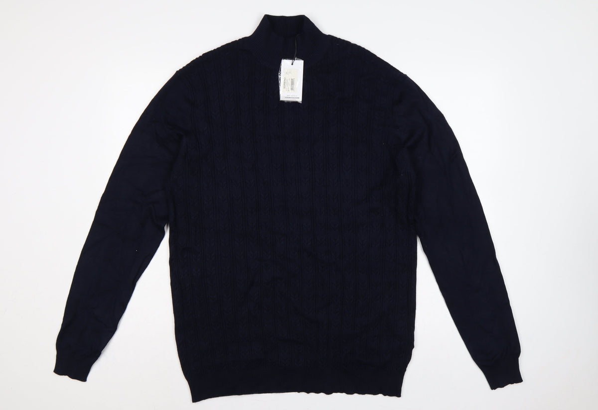 Sorbino Men Blue XXL Cable-Knit 1/4 Zip High Neck Jumper