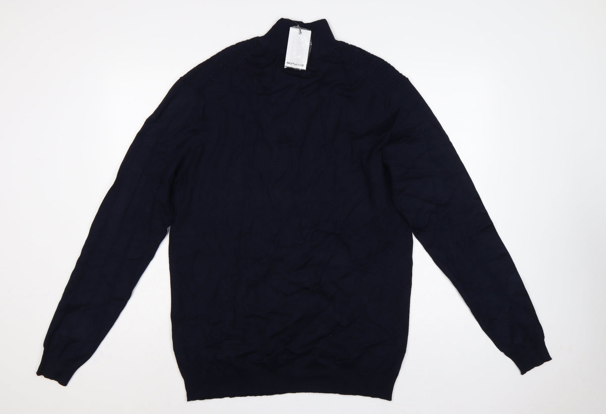 Sorbino Men Blue XXL Cable-Knit 1/4 Zip High Neck Jumper