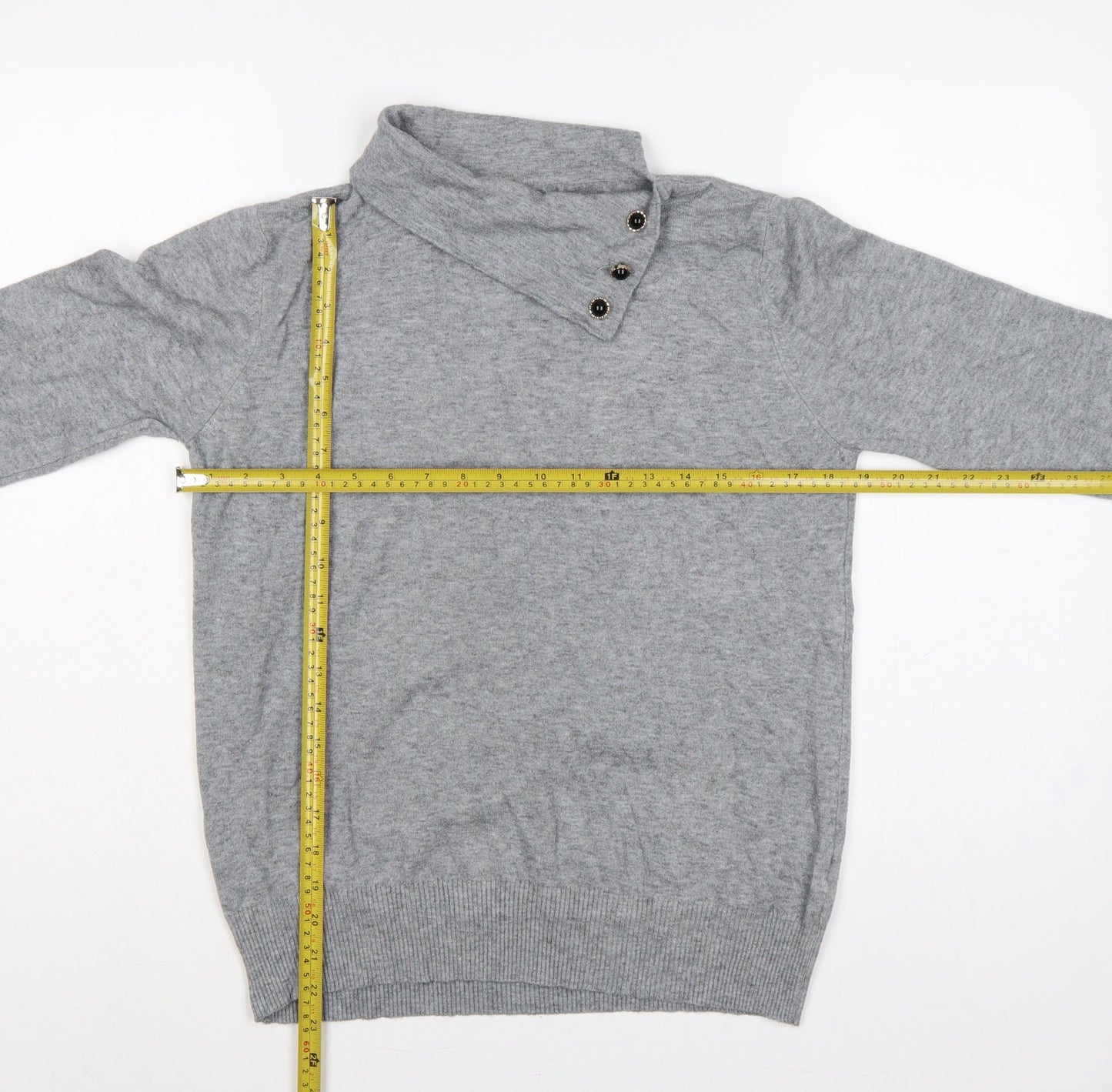 PPT Women Grey XL Henley Mock Neck Knit Jumper Button Detail