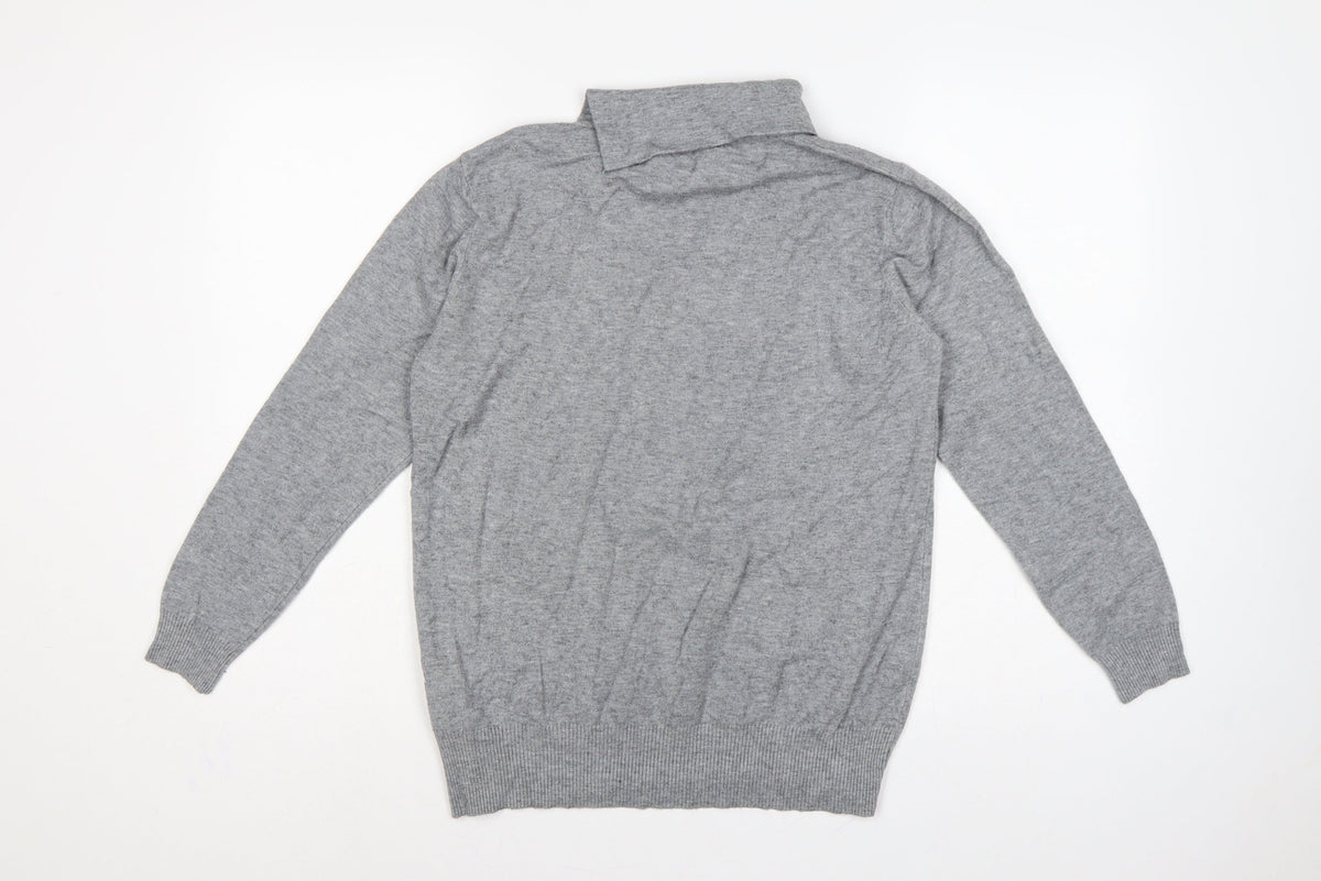 PPT Women Grey XL Henley Mock Neck Knit Jumper Button Detail