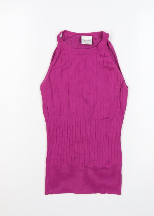 Next Women Pink UK 12 Ribbed Knit Sleeveless High Neck Tank Top