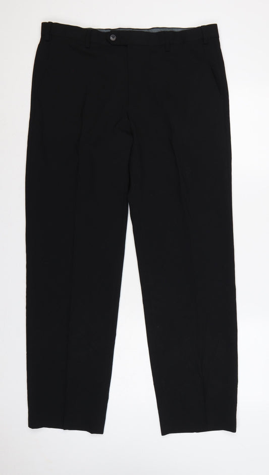 Marks and Spencer Men Black 36 31 Regular Straight Dress Trousers