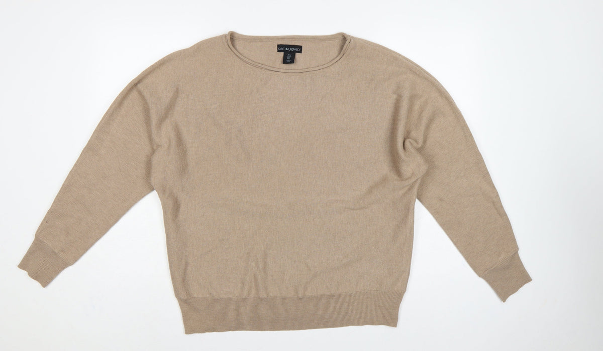Cynthia Rowley Women’s Beige L Cotton Blend Round Neck Jumper
