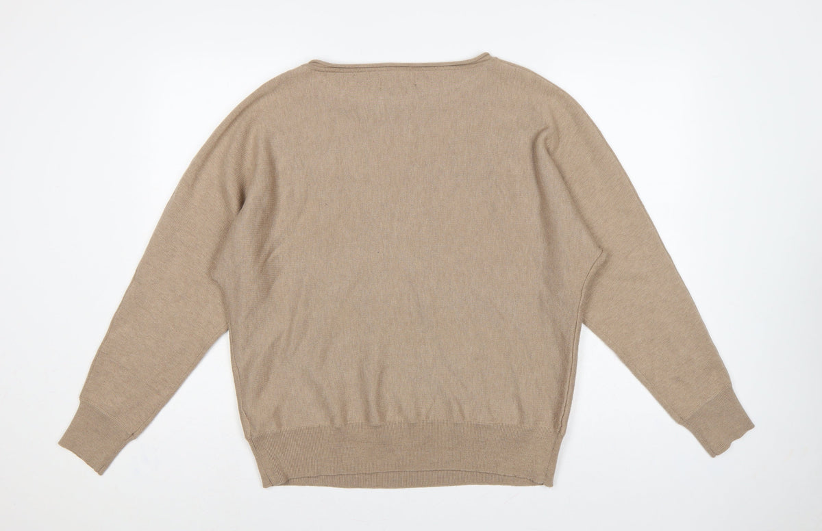 Cynthia Rowley Women’s Beige L Cotton Blend Round Neck Jumper
