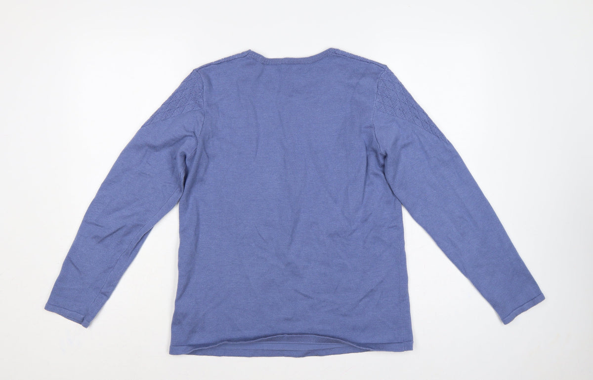 Damart Women Blue S Thermal Cable-Knit Round Neck Jumper